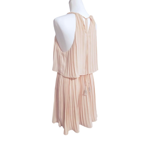 Peach Pleated Dress by Ark & Co. with Tie Back Closure and Beaded tassels Sz L - Picture 4 of 14
